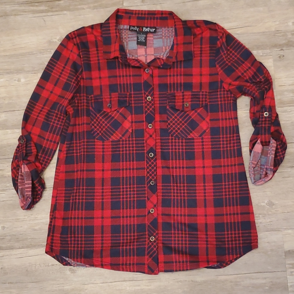 Polly & Esther Navy and Red Down Flannel